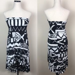 High low black white strapless dress